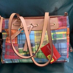 NWT Dooney & Bourke Large Tassle Zip Satchel Patchwork Plaid